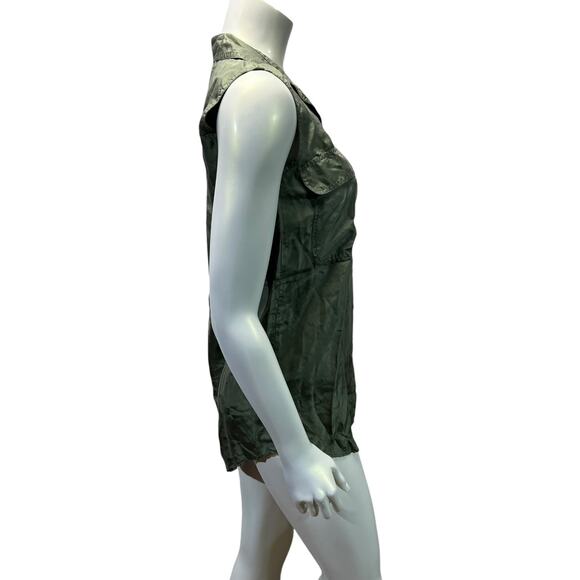 Stunt Collections Small Earthy Green Silk Sleeveless Blouse - Good Condition - Picture 4 of 12